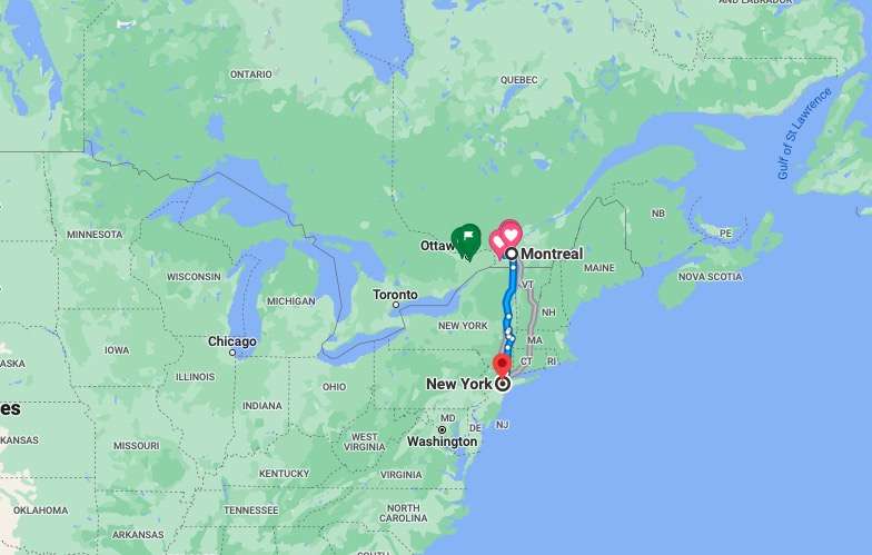 Google Maps Rota Montreal Nova York de carro