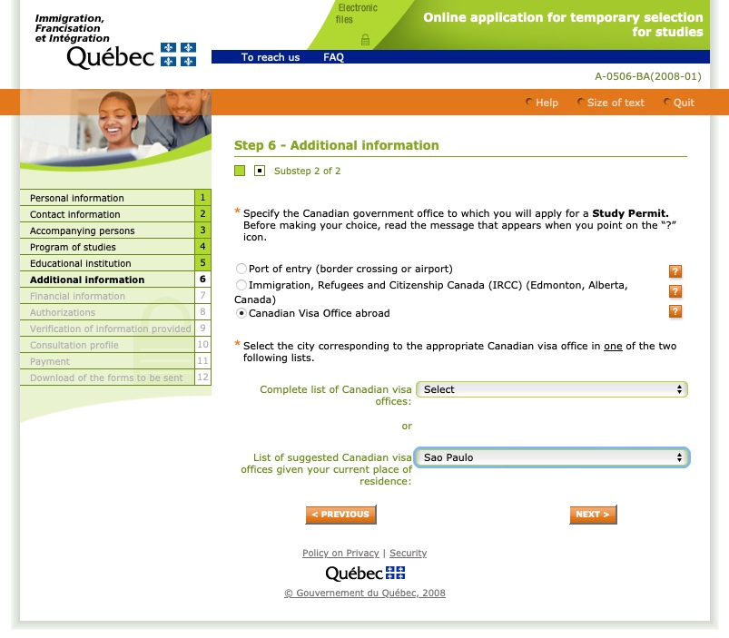 Passo 11 CAQ site oficial do governo de Quebec