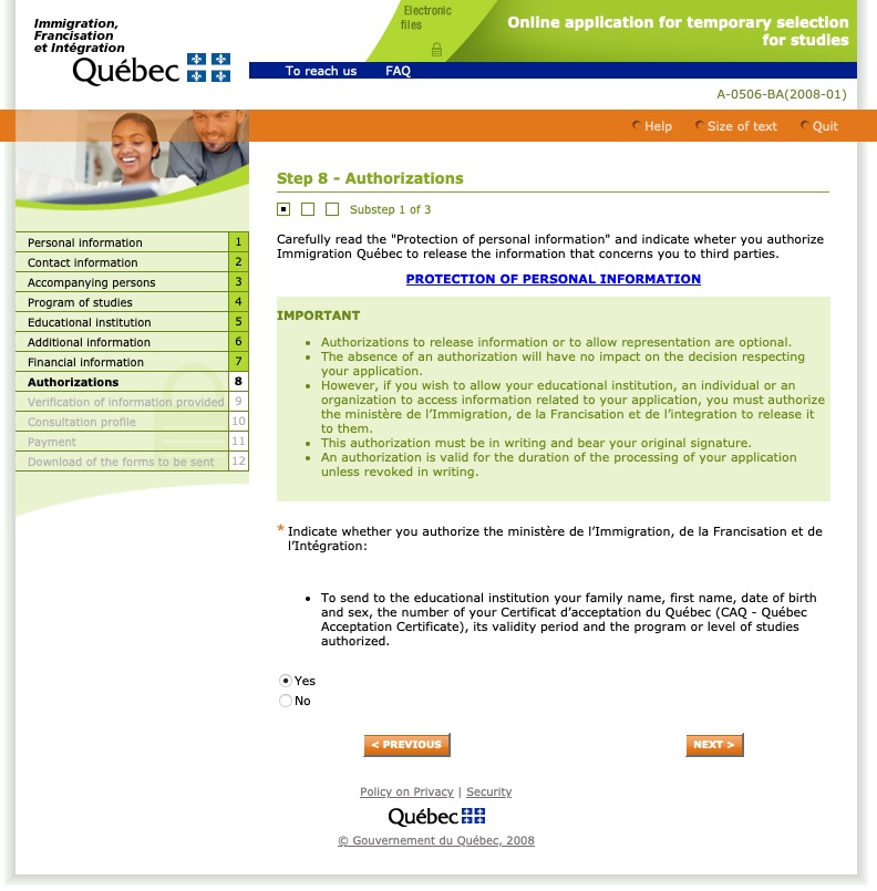 Passo 13 CAQ site oficial do governo de Quebec