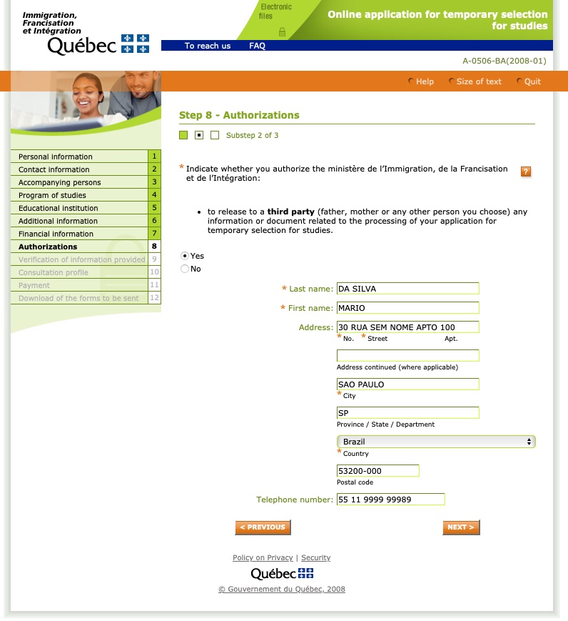 Passo 14 CAQ site oficial do governo de Quebec