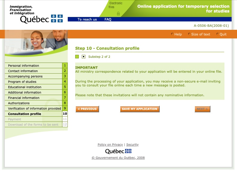 Passo 19 CAQ site oficial do governo de Quebec