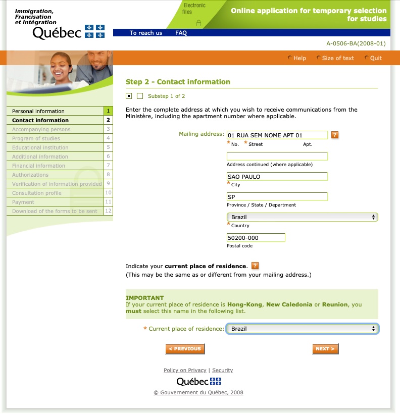 Passo 4 CAQ site oficial do governo de Quebec