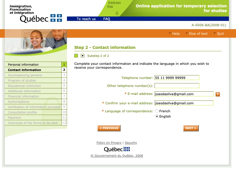 Passo 5 CAQ site oficial do governo de Quebec