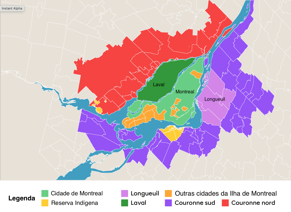 Mapa de Montreal Regioes