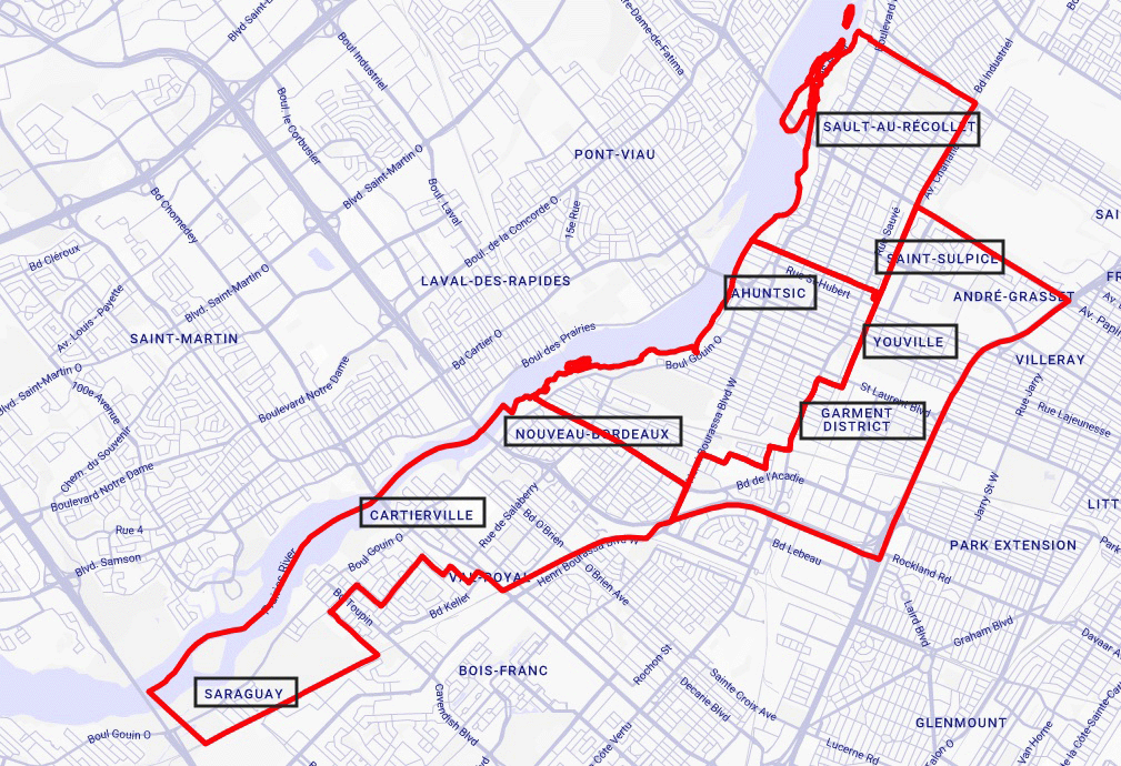 Mapa distrital de Ahuntsic Cartierville